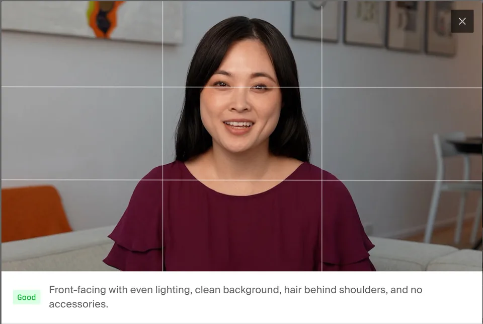 Good framing: centered head and shoulders, even lighting